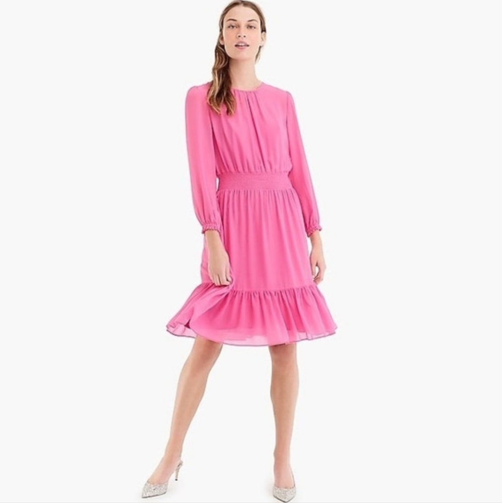 J. Crew Pink Cinched Waist Chiffon Mini Dress